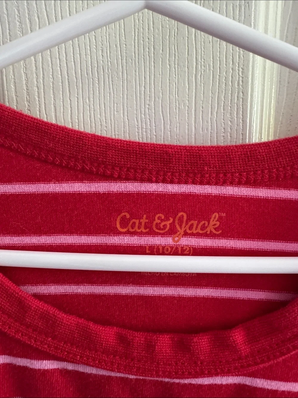 Cat & Jack Red and White Striped Heart Long Sleeve Tee